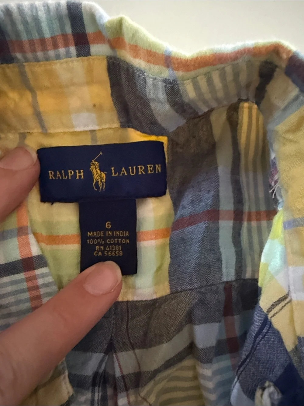 Ralph Lauren Yellow & Navy Plaid Short-Sleeve Button Shirt